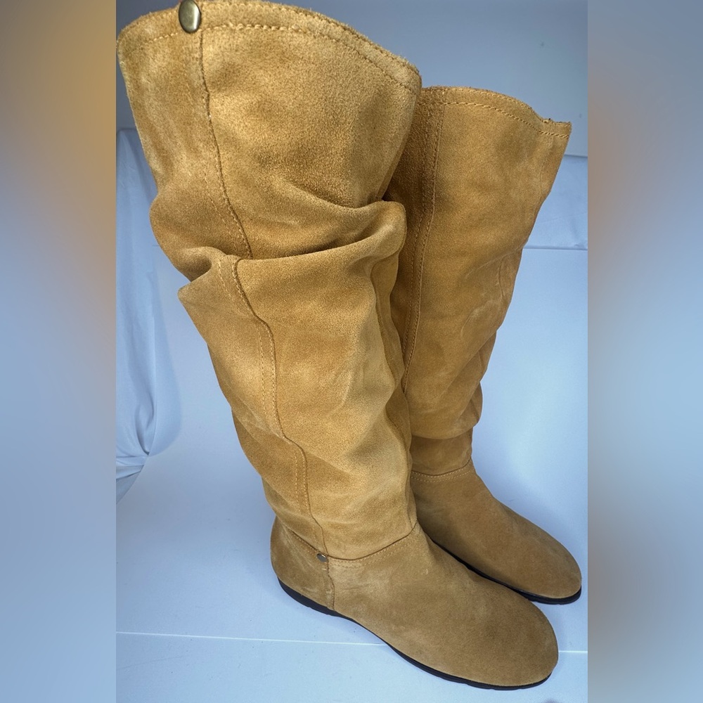 Aerosoles Supersonic Suede Tall Slouch Boots in Mustard Gold/Tan SZ 11